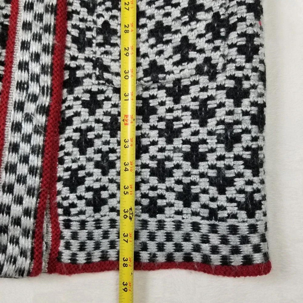 Chico's Cardigan Women Size L Black White Red Wool Blend Geometric Duster Coat